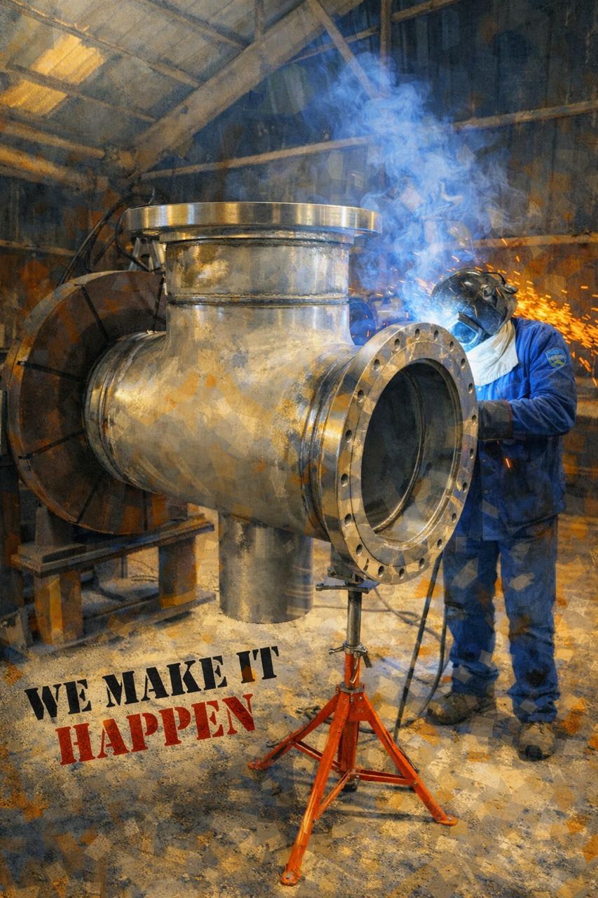 Industrial welder working on pressure vessel fabrication - Manufacturing Services of Houston LLC - ASME certified manufacturing